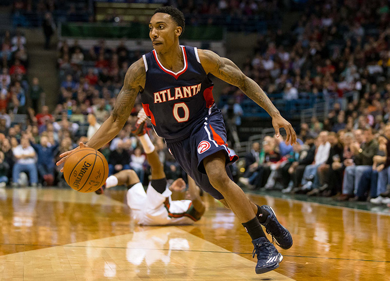Dec 27, 2014; Milwaukee, WI, USA; Atlanta Hawks guard Jeff Teague (0) during the game against the Milwaukee Bucks at BMO Harris Bradley Center.  Atlanta won 90-85.  Mandatory Credit: Jeff Hanisch-USA TODAY Sports