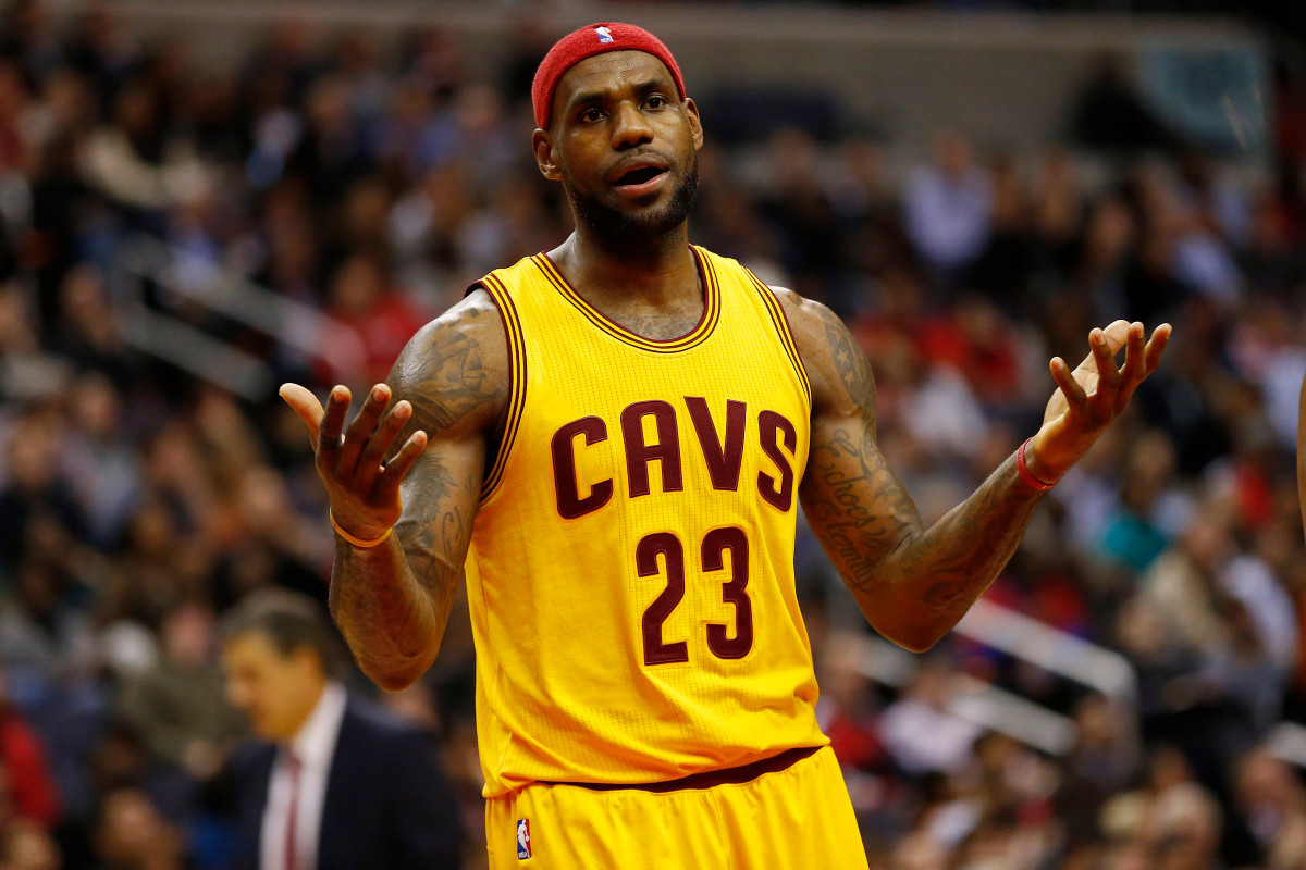 Nov 21, 2014; Washington, DC, USA; Cleveland Cavaliers forward LeBron James (23) gestures on the court against the Washington Wizards in the fourth quarter at Verizon Center. The Wizards won 91-78. Mandatory Credit: Geoff Burke-USA TODAY Sports