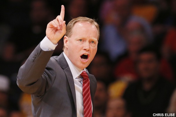 03 November 2013: Atlanta Hawks head coach Mike Budenholzer is seen during the Los Angeles Lakers 105-103 victory over the Atlanta Hawks at the Staples Center, Los Angeles, California, USA.