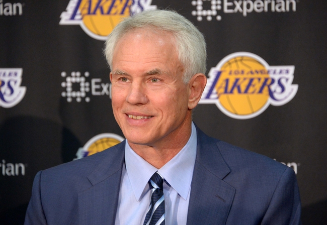 Jul 29, 2014; El Segundo, CA, USA; Los Angeles Lakers general manager Mitch Kupchak at press conference to announce Byron Scott (not pictured) as coach at press conference at Toyota Sports Center. Mandatory Credit: Kirby Lee-USA TODAY Sports