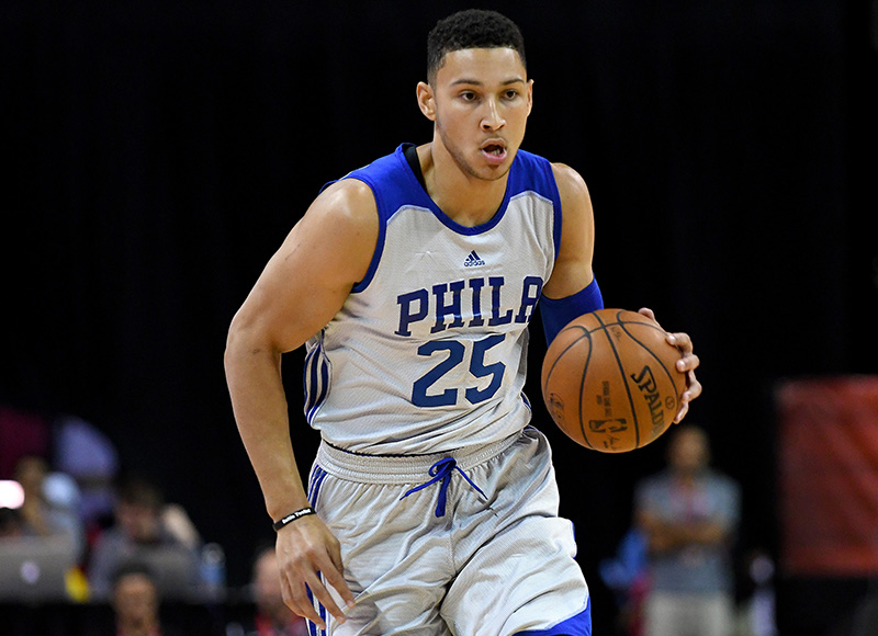 Jul 10, 2016; Las Vegas, NV, USA; Philadelphia 76ers forward Ben Simmons (25) dribbles the ball during an NBA Summer League game against the Chicago Bulls at Thomas & Mack Center. Mandatory Credit: Stephen R. Sylvanie-USA TODAY Sports