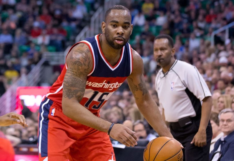 Mar 11, 2016; Salt Lake City, UT, USA; Washington Wizards guard Marcus Thornton (15) dribbles the ball during the first half against the Utah Jazz at Vivint Smart Home Arena. Mandatory Credit: Russ Isabella-USA TODAY Sports