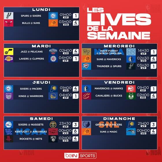 lives de la semaine bein sports