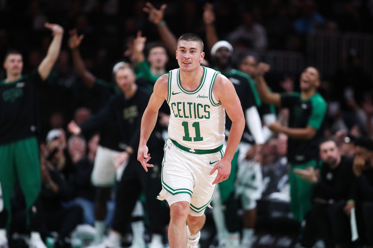 Payton Pritchard avec les Boston Celtics contre les Milwaukee Bucks