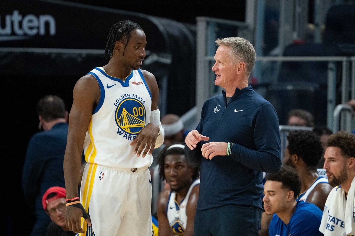 Jonathan Kuminga et Steve Kerr (Warriors)