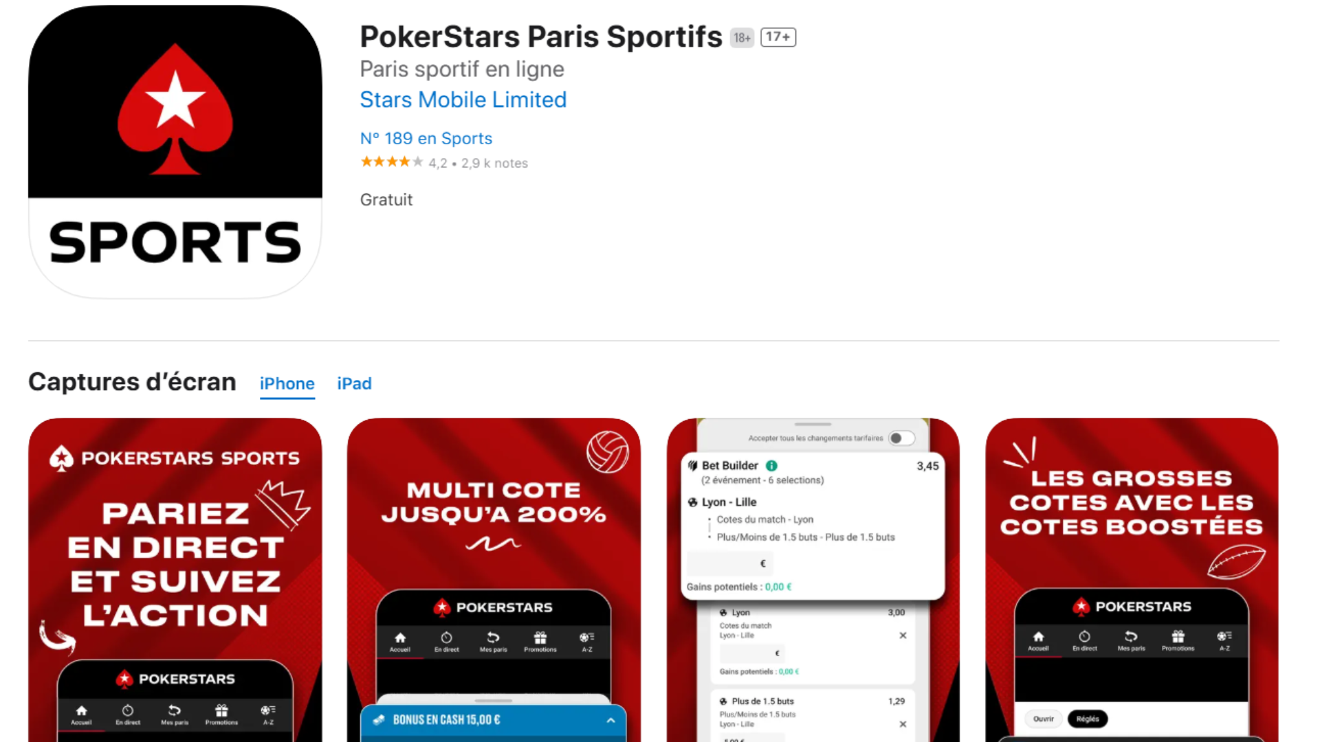 Avis pokerstars App Store
