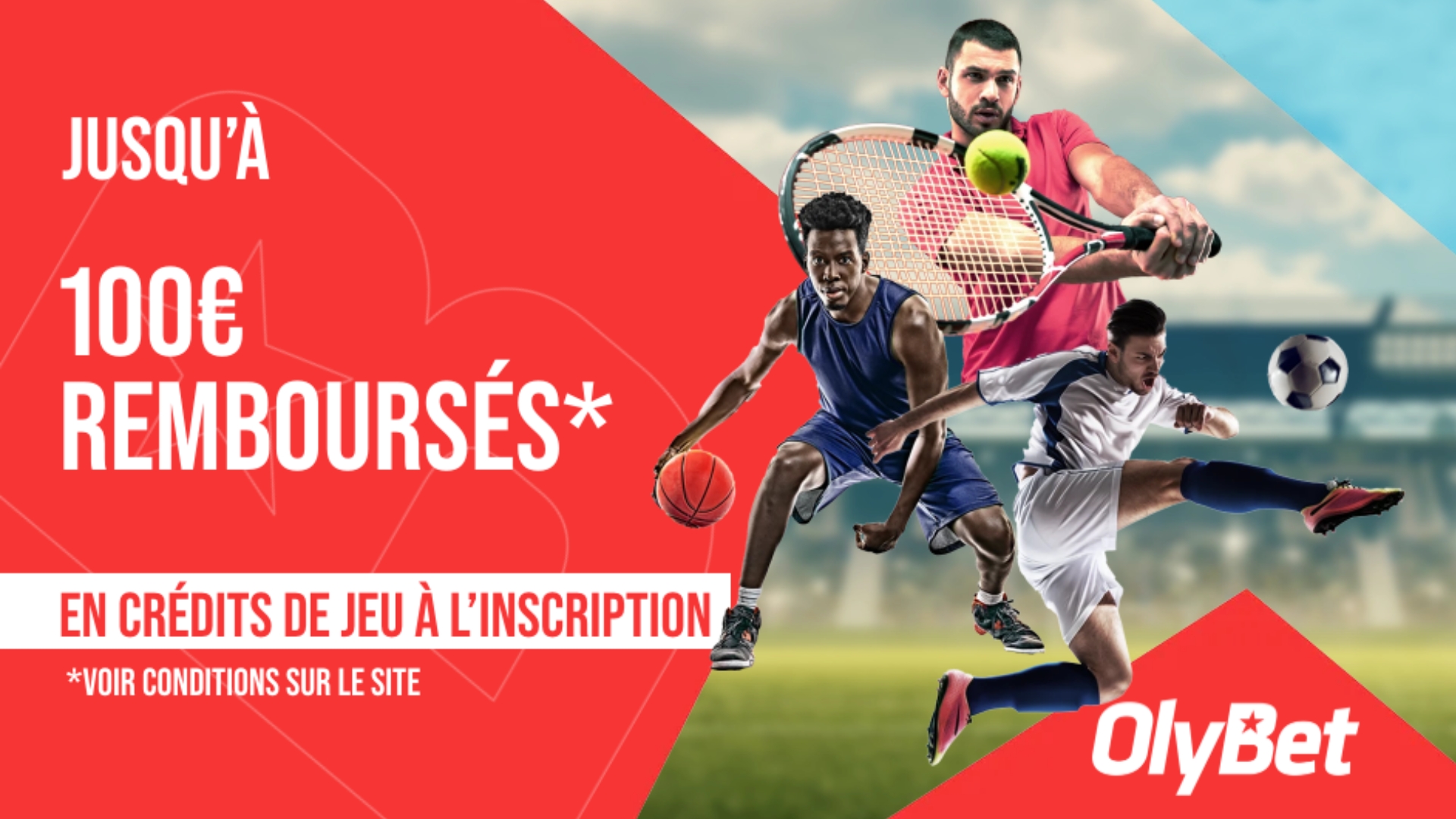 Olybet propose un bonus de bienvenue en 2 temps : 50 € suite au premier pari et 50 € de cashback ensuite