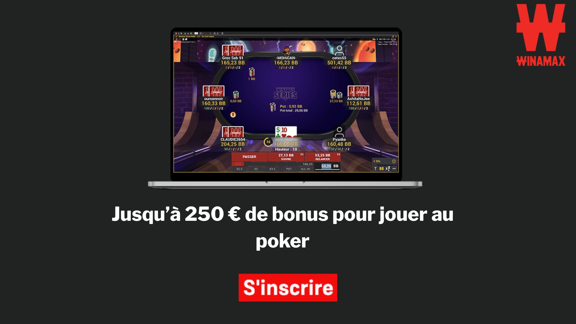Profitez d'un bonus sur le poker jusqu'à 250 € avec le code Winamax