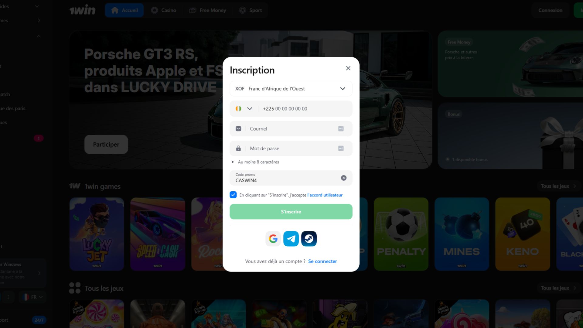 Inscription 1win : comment ouvrir un compte sur l'application mobile