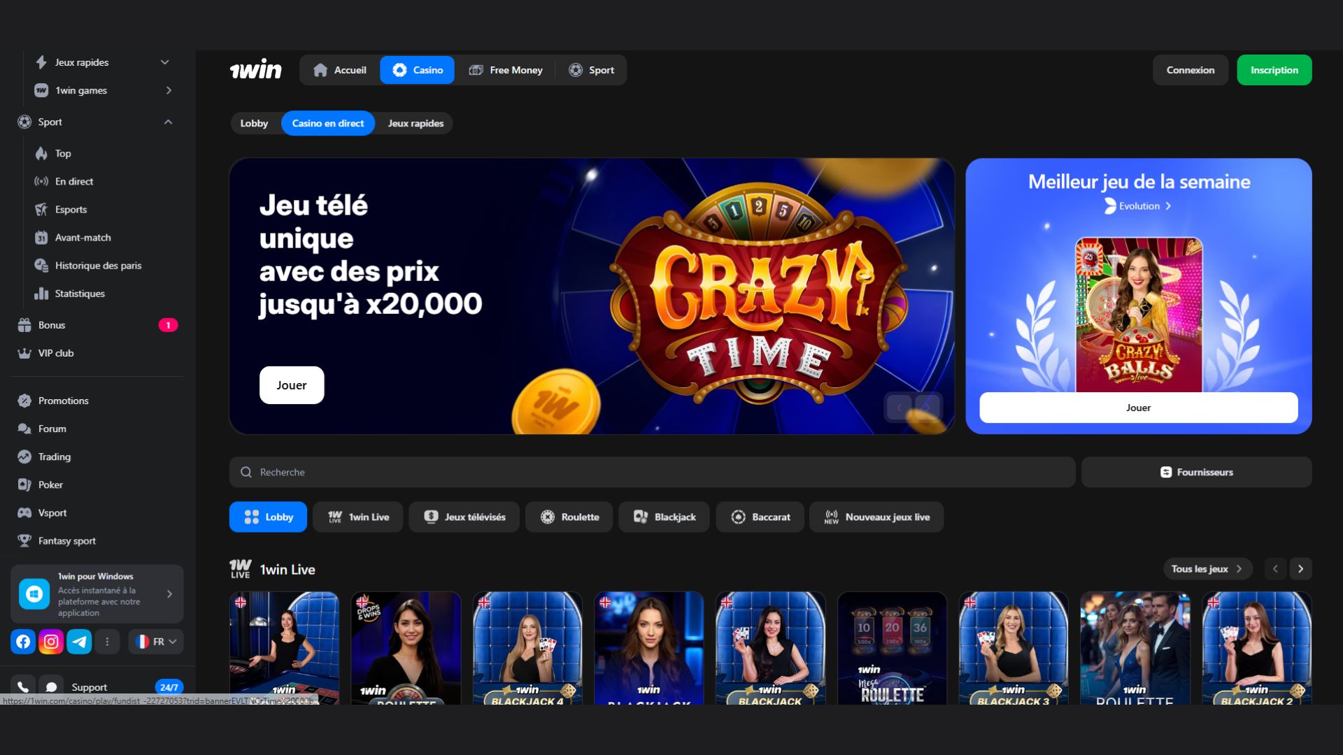 Télécharger 1win app pour jouer au casino live avec croupiers
