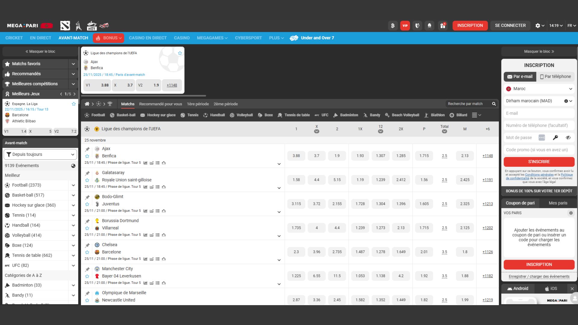Avis paris sportifs Megapari football basket