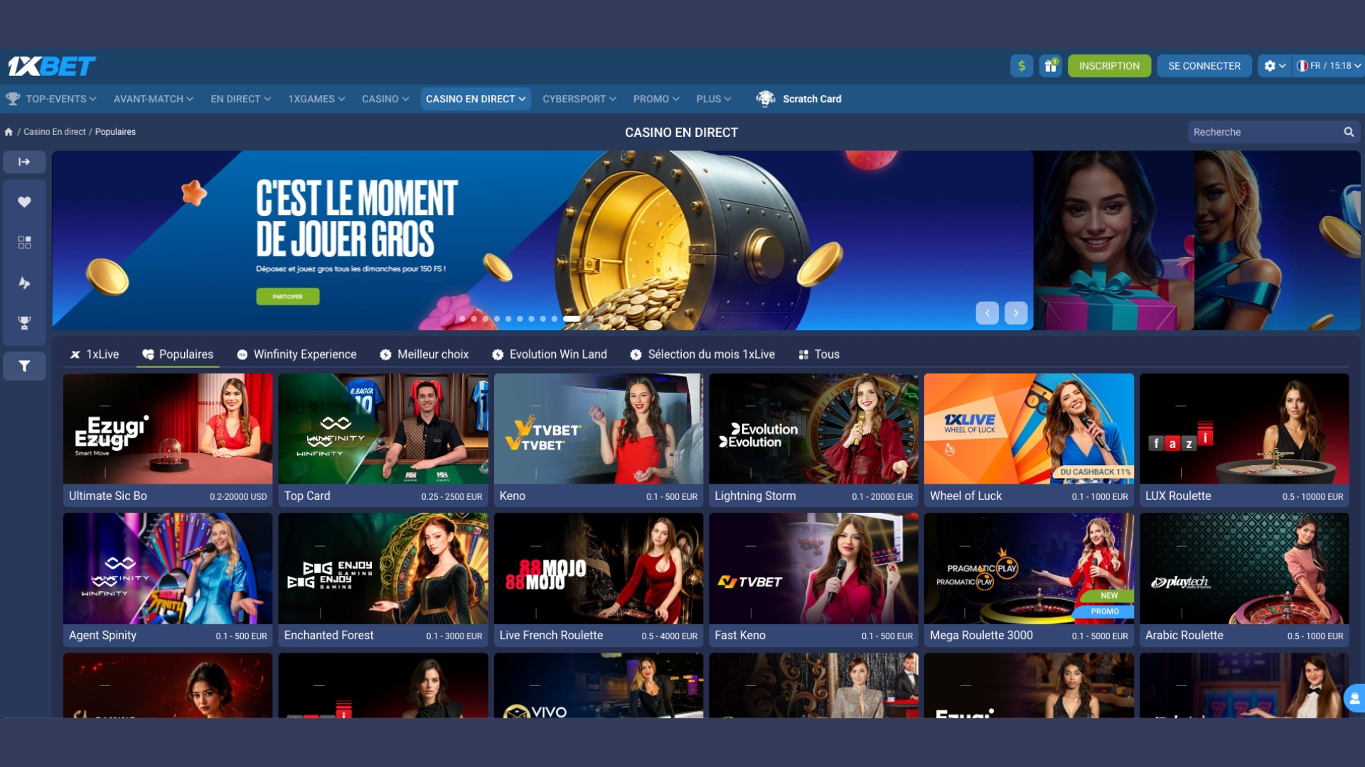Notre test casino 1xBet machines sous blackjack roulette croupiers live Evolution Gaming