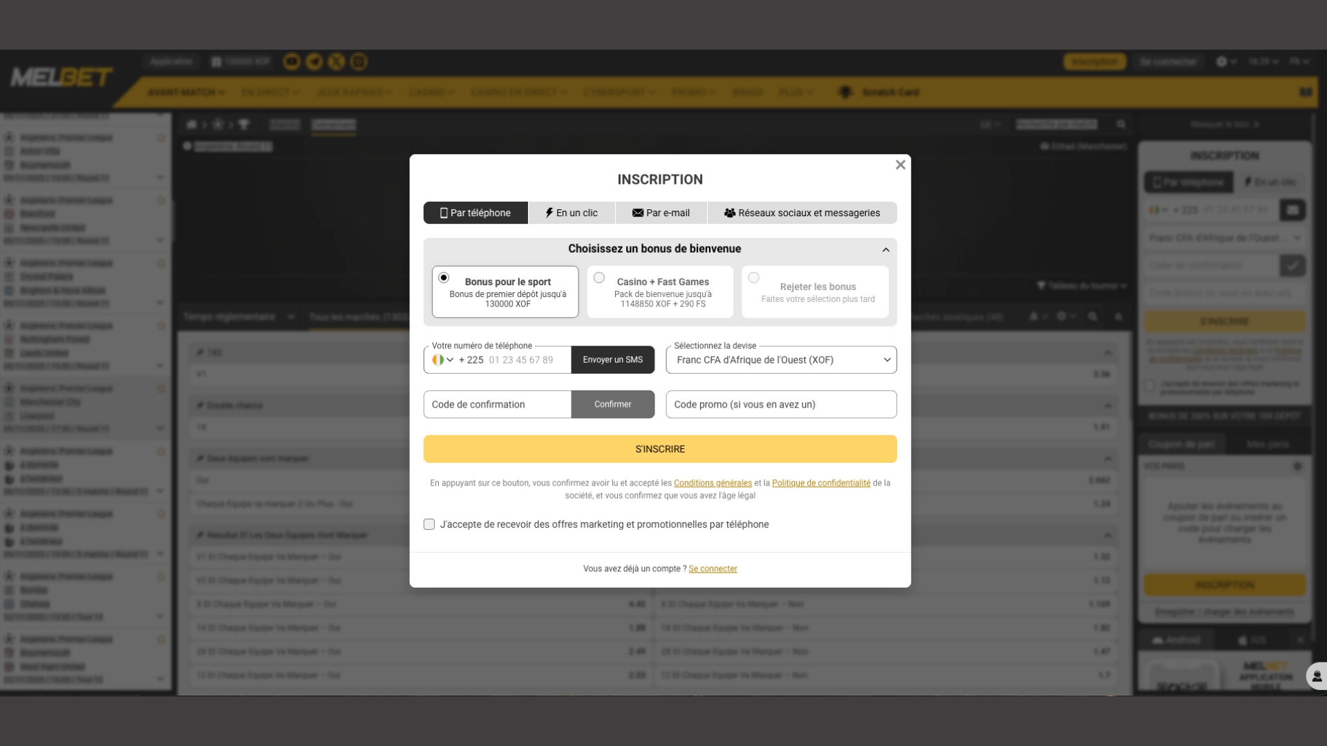 Inscription MelBet APK mobile Android iOS