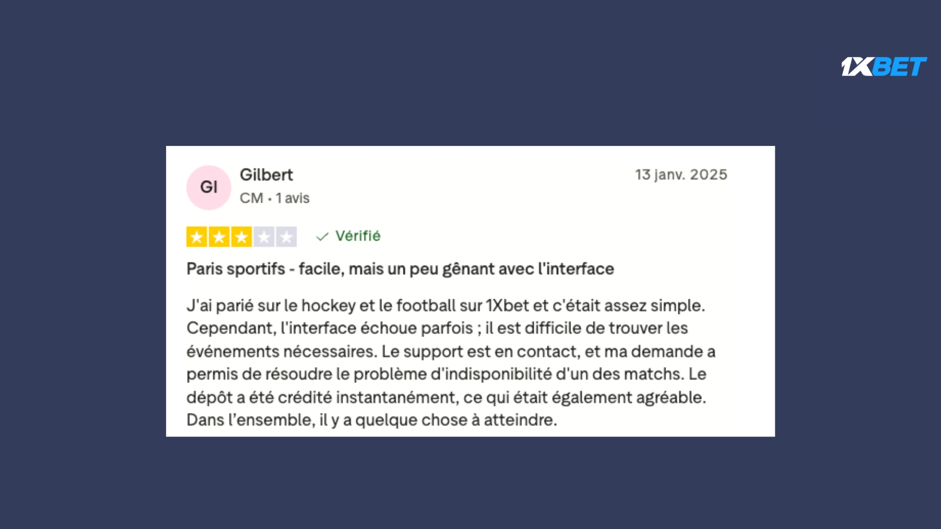 Retours utilisateurs 1xBet Trustpilot 3.7 étoiles opinions partagées joueurs bookmaker Afrique