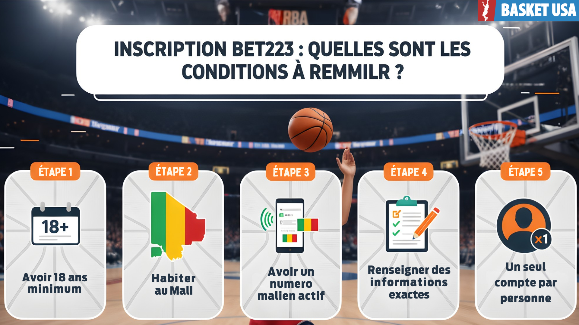 Conditions d'inscription sur Bet223 au Mali : âge, résidence, numéro malien et informations exactes.