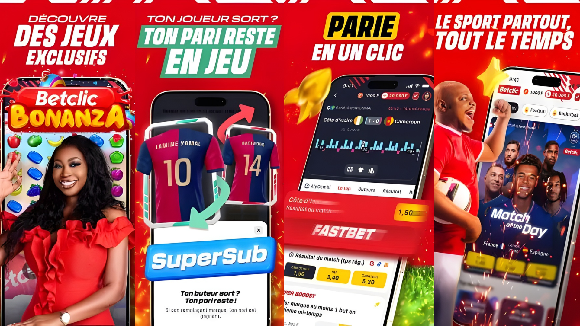 Fonctionnalités de l'APK Betclic en Côte d'Ivoire : paris sportifs, Cash Out, MyCombi et streaming.