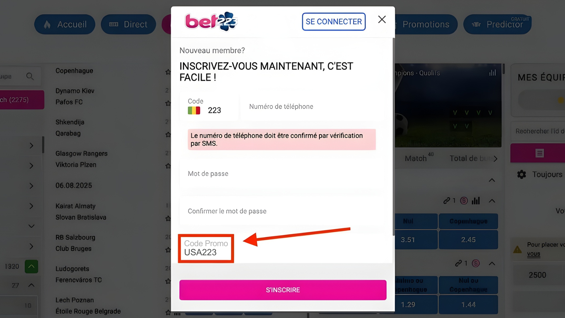Inscription Bet223 : créer un compte en 2 minutes avec le code promo USA223