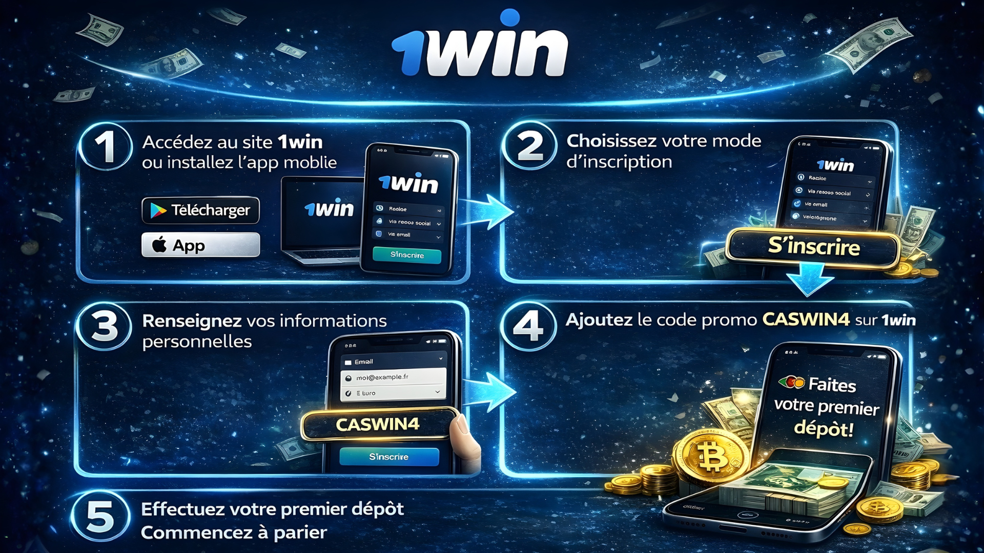 Emplacement du champ code promo dans le formulaire 1win