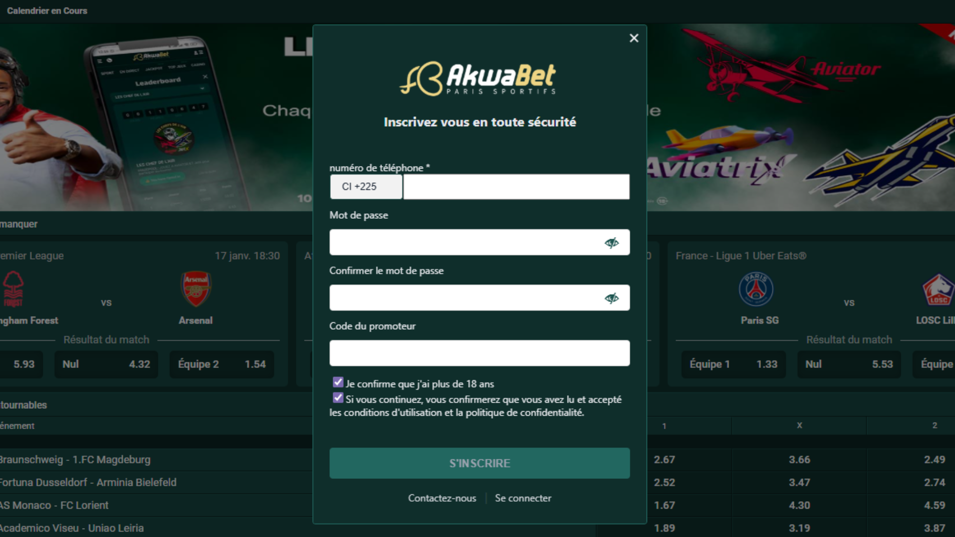 Créer un compte sur Akwabet CI