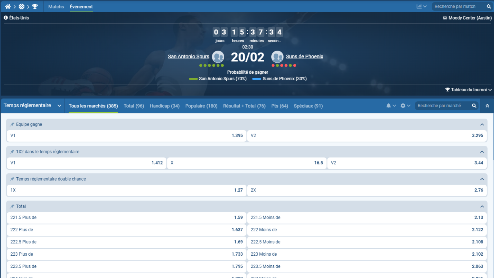 Code promo 1xBet : pronostic victoire des Spurs contre les Suns en NBA saison 2025-2026.