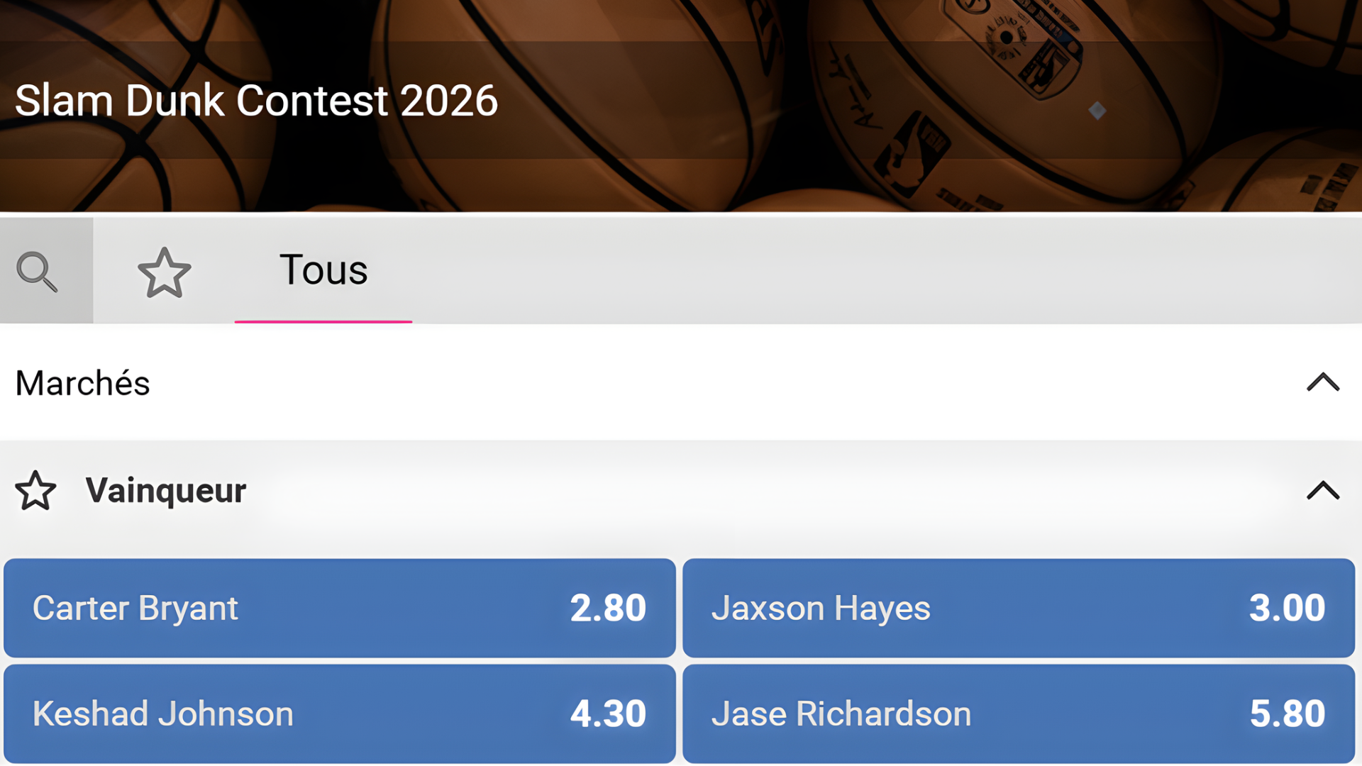 Code promo Bet223 : pronostic Carter Bryant vainqueur du Slam Dunk Contest NBA 2026.