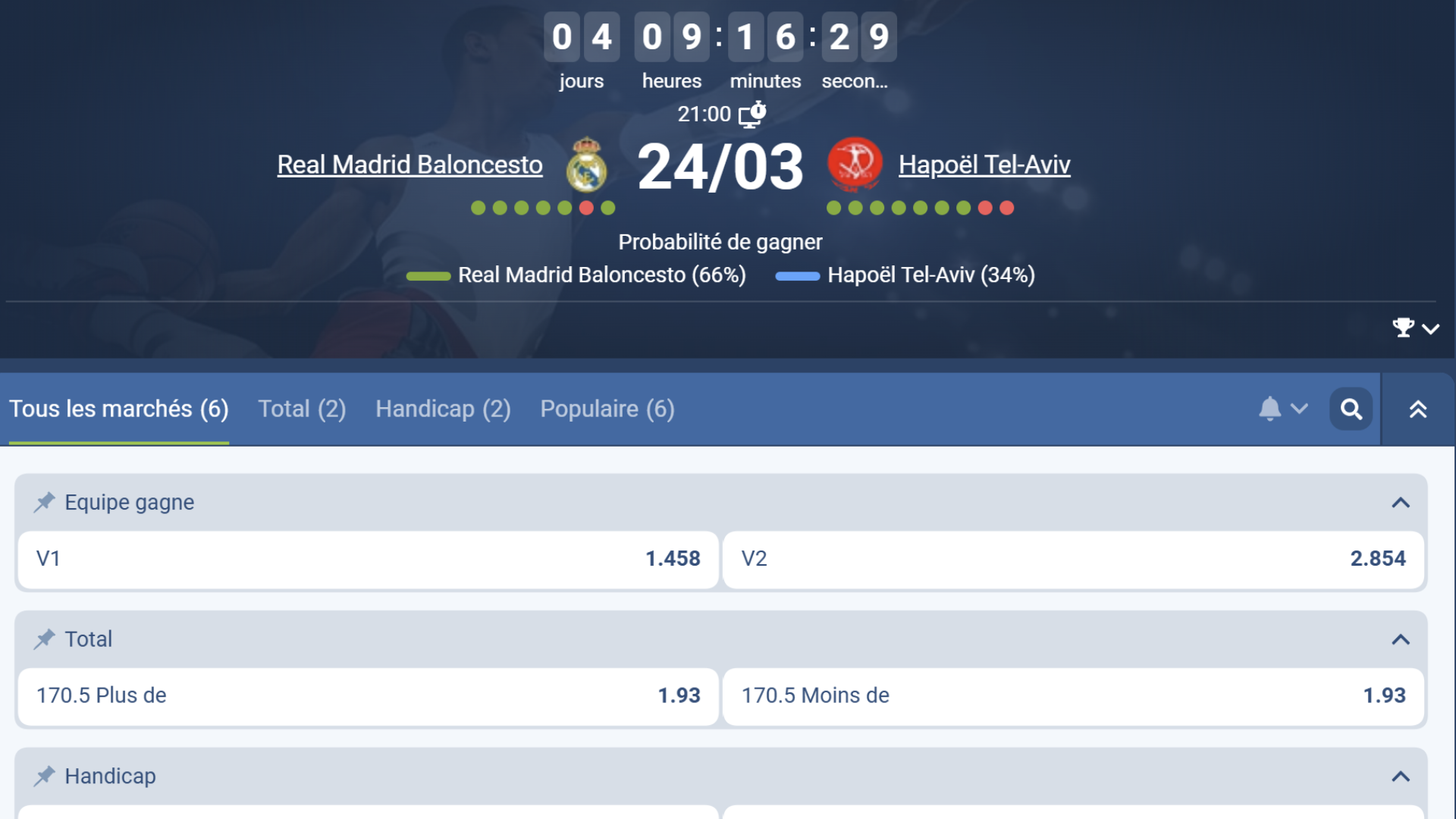 Code promo 1xBet pour Real Madrid contre Hapoël Tel-Aviv en Euroligue au WiZink Center.