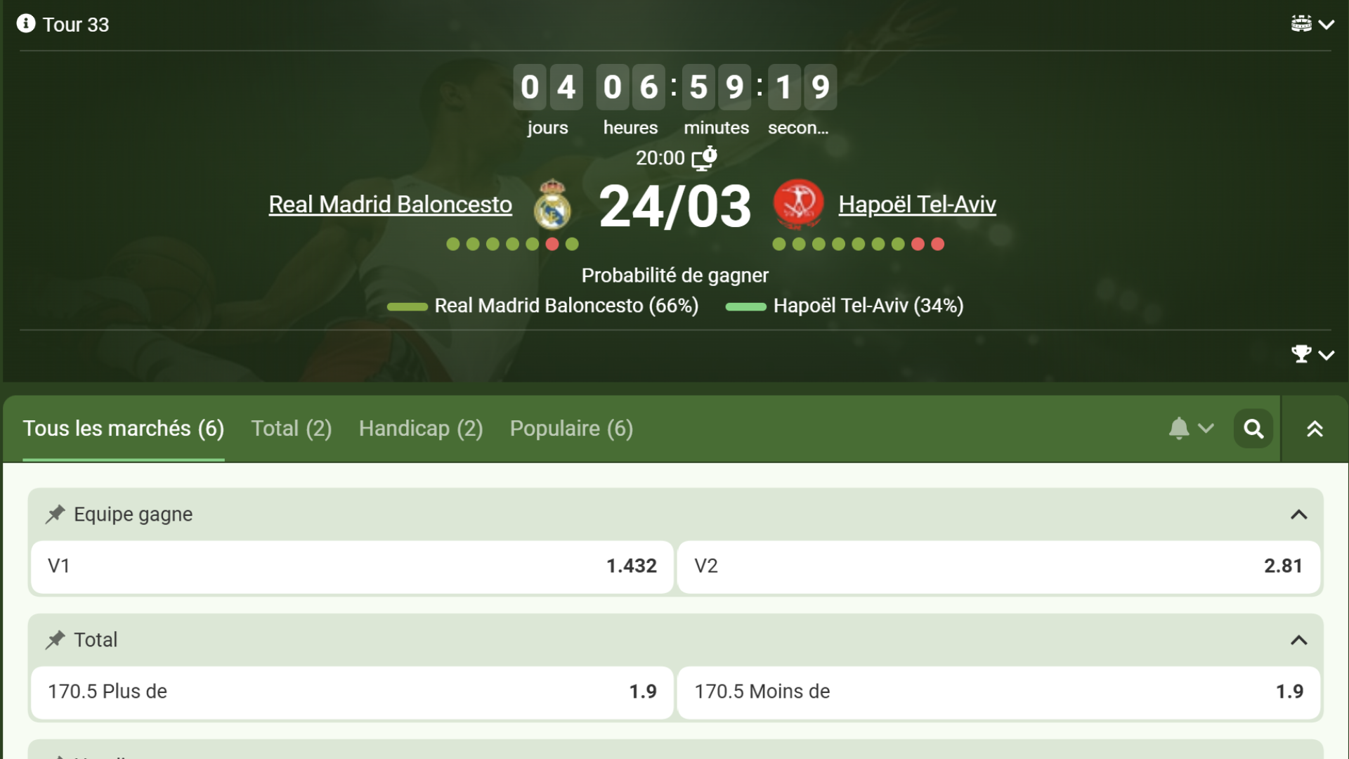 Utiliser le code promo Linebet pour Real Madrid contre Hapoël Tel-Aviv en Euroligue au WiZink Center.